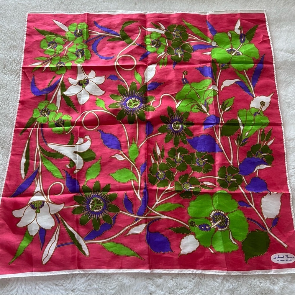 Vintage 1960s Bright Pink Floral Island Flowers by Smith's Bermuda Mod  Scarf